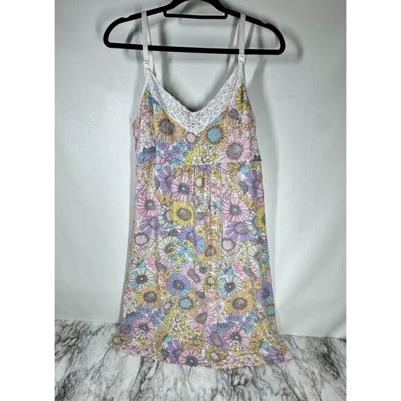 Gap Maternity Modal Floral Nursing PJ Dress Size XL Stretch Snaps Lace Shelf Bra - Picture 8 of 9
